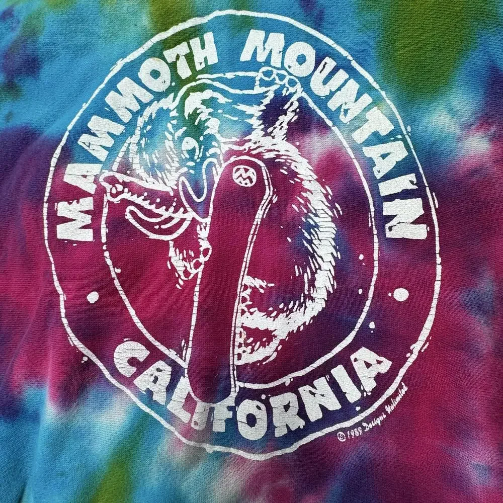Vintage Mammoth Mountain Hoodie Mens Small Multicolor Tie Dye Fleece Pro-Weave